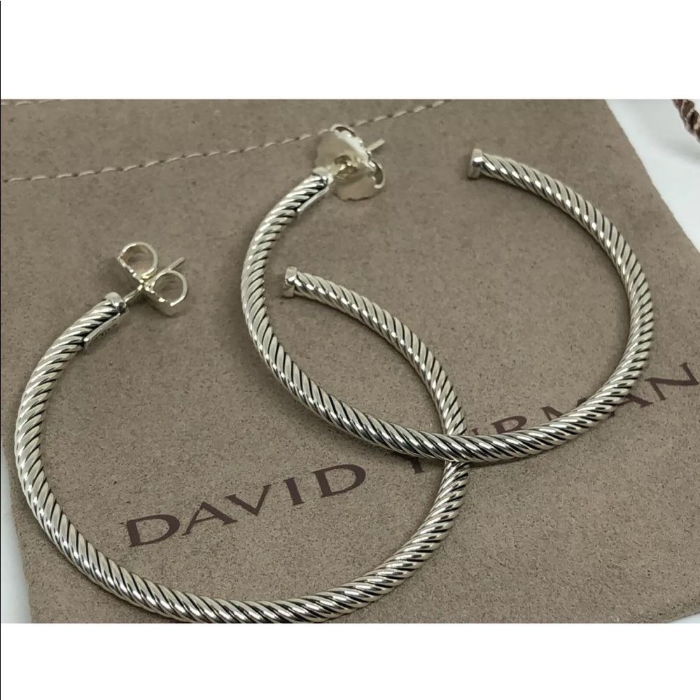 David Yurman Twisted Cable Hoop Earrings - Silver